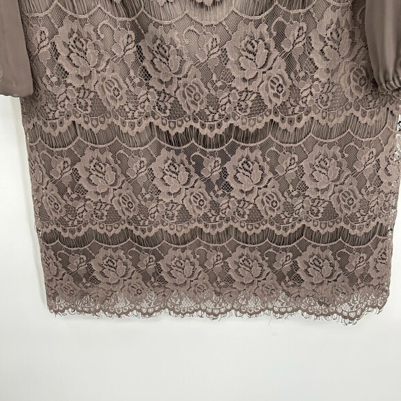 ELIZA J Stone Gray Sheer Long Sleeve Lace Cocktail Mini Dress Size 6 - Picture 6 of 8